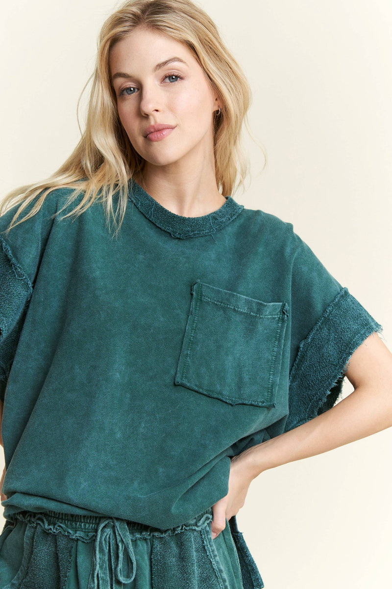 MineralWash Multi pockets Wide Leg Terry Pants With Matching Top