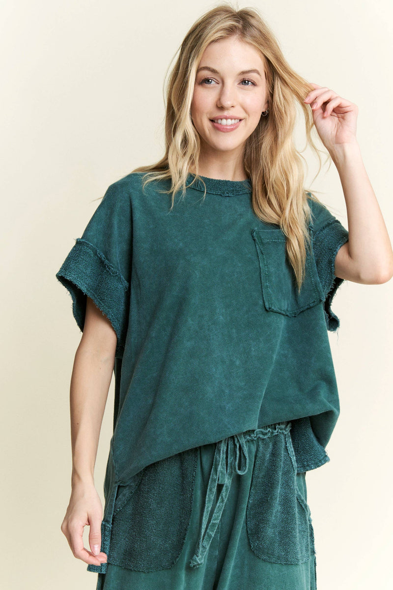 MineralWash Multi pockets Wide Leg Terry Pants With Matching Top