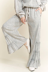 MineralWash Ribbon bow half sleeve shirt with ruffled flare bottoms