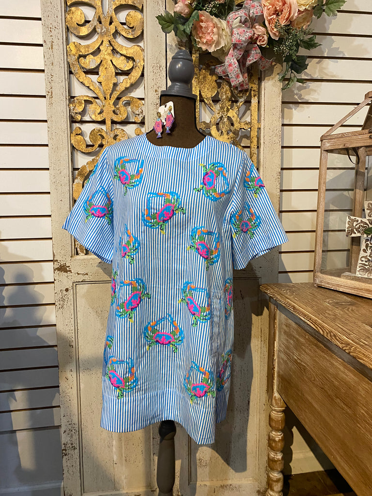 Blue striped Rainbow crab dress My Cobblestone Cottage Blue striped Rainbow crab dress My Cobblestone Cottage