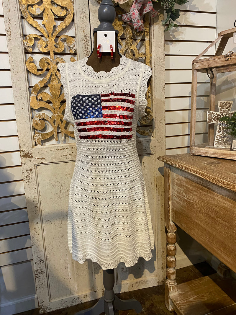 White knit American Flag tank Swim cover up