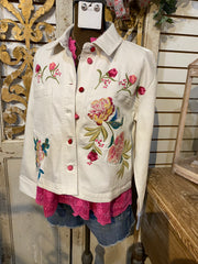 Crochet cropped denim jacket-white