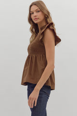 Coffee Ruffled sleeve top
