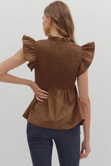 Coffee Ruffled sleeve top