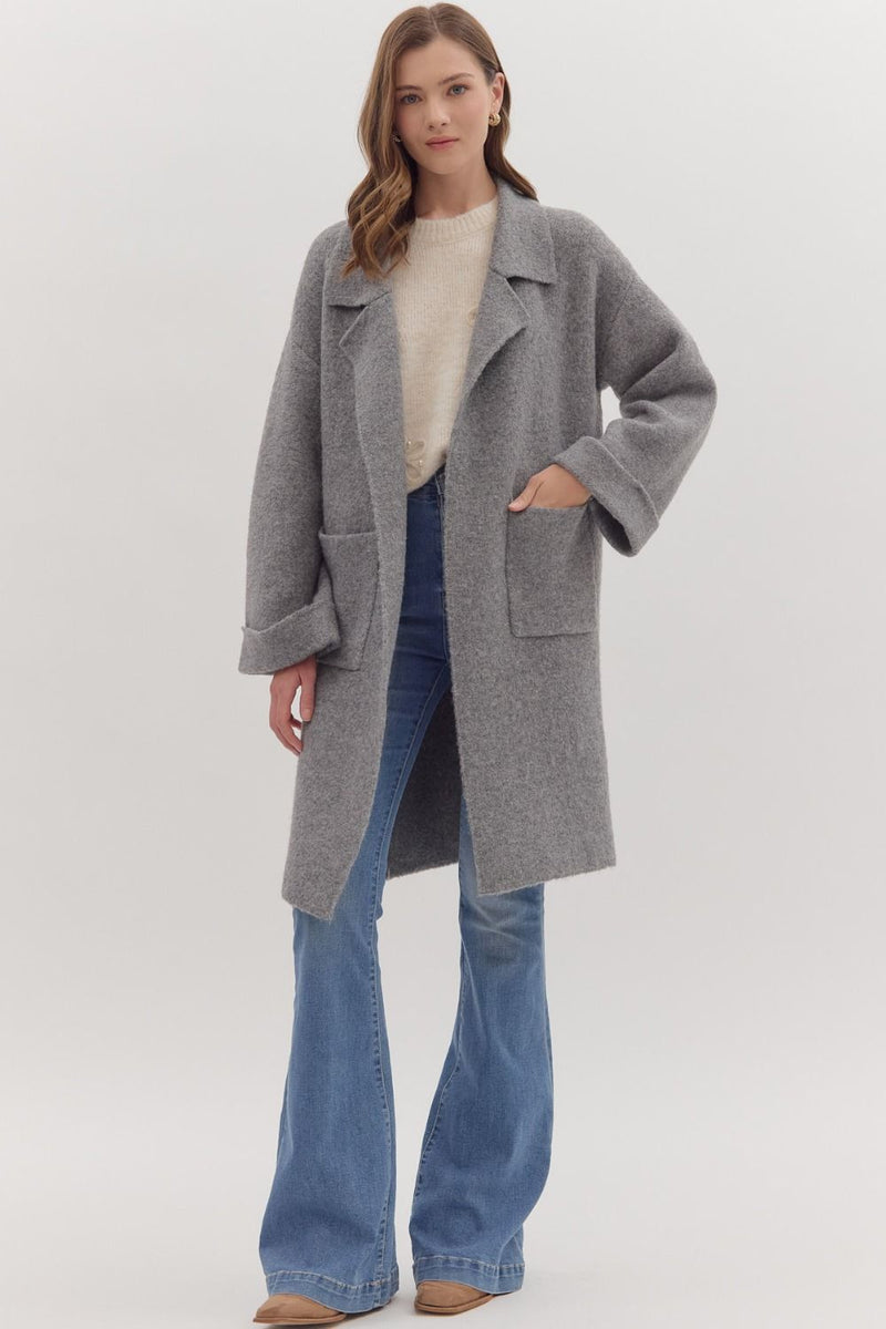 Heather Grey long sweater with front pocket