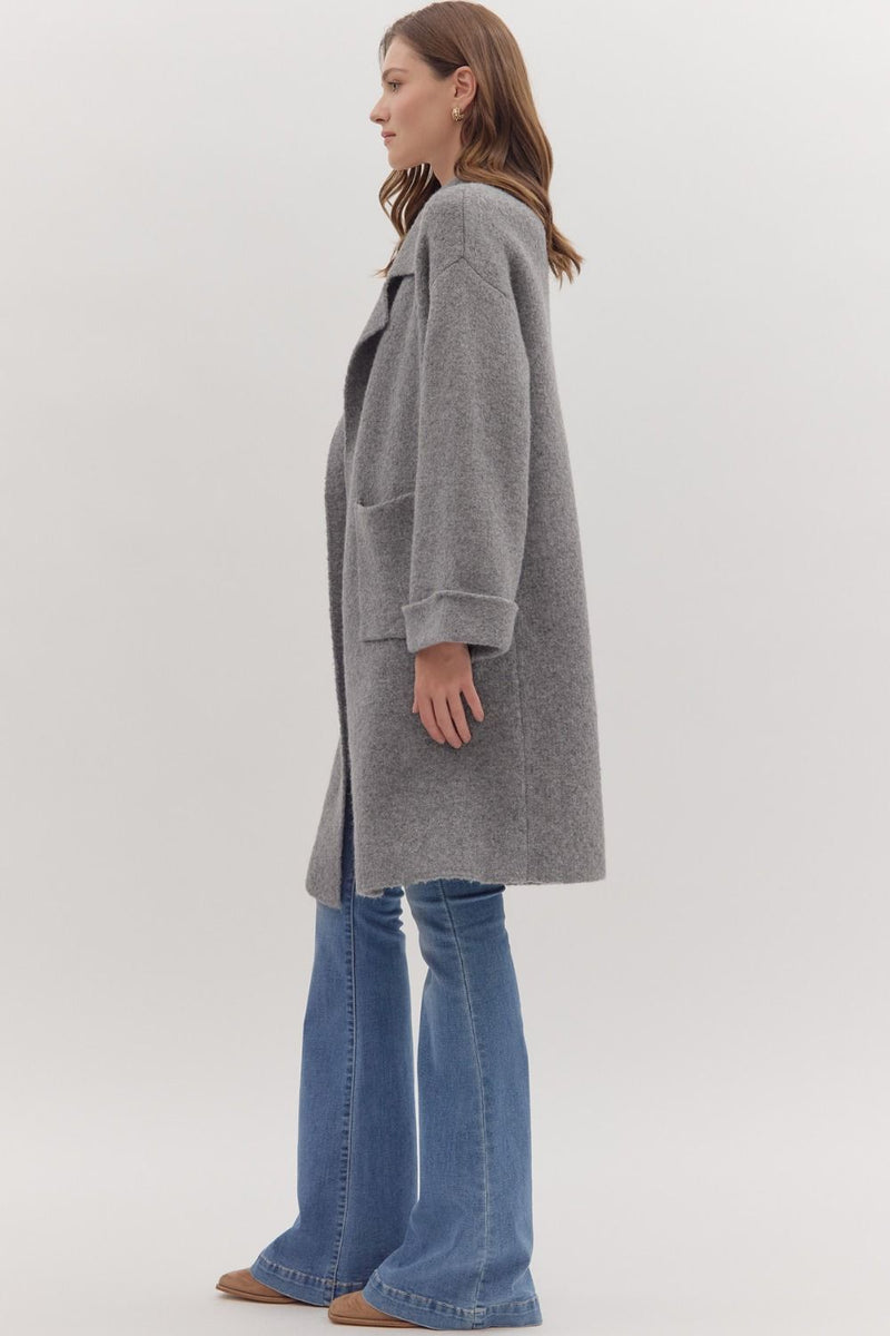 Heather Grey long sweater with front pocket