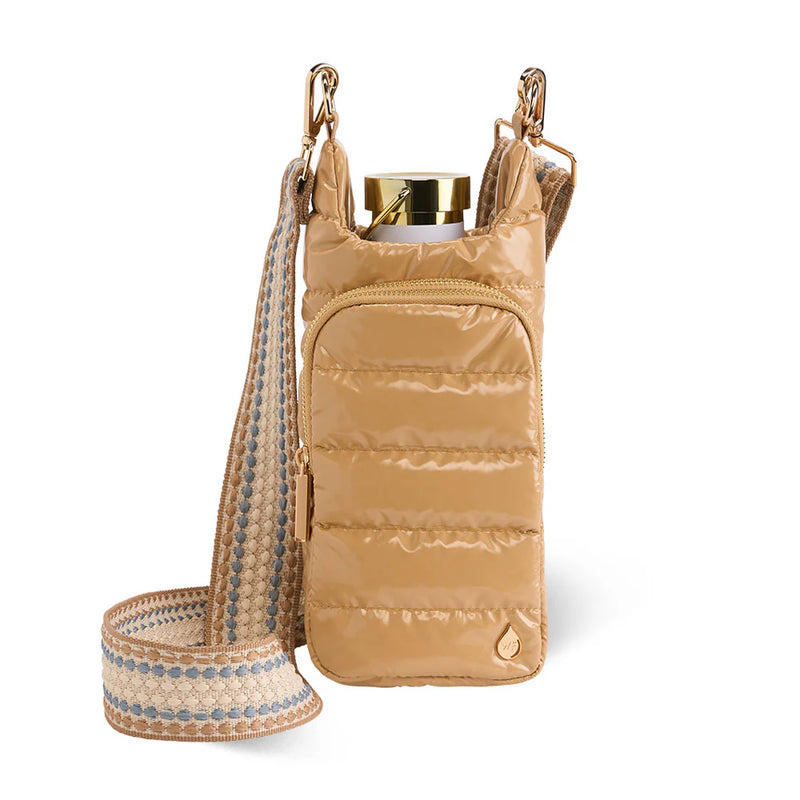 Camel lacquer hydrobag w/patterned strap