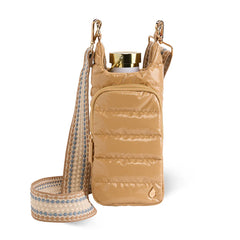 Camel lacquer hydrobag w/patterned strap