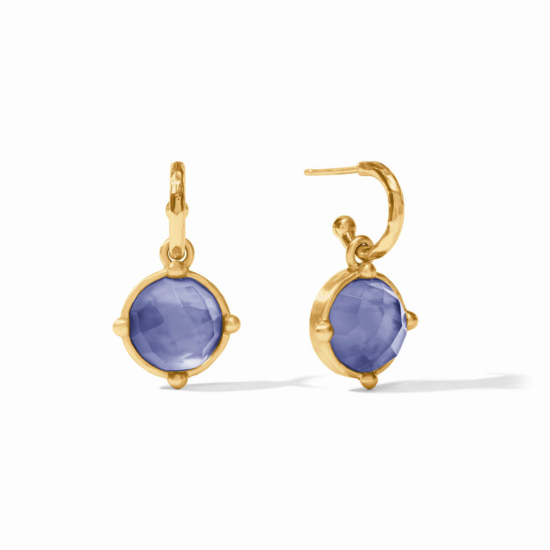 Honeybee hoop and charm earring-Iridescent tanzanite blue
