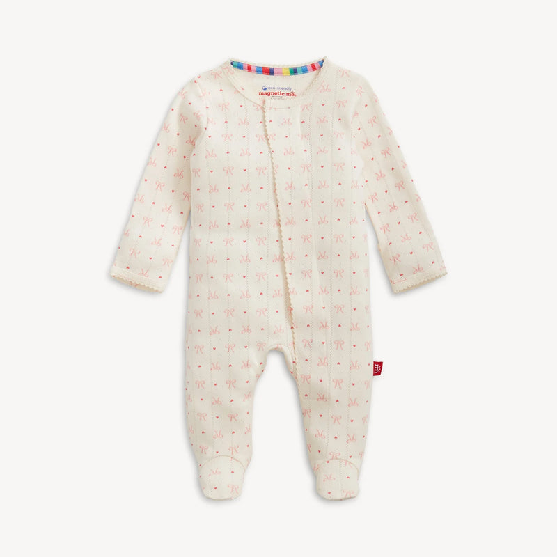 Magnetic me Heart and bow pointelle footie
