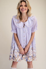Purple Floral boarder print dress