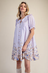 Purple Floral boarder print dress
