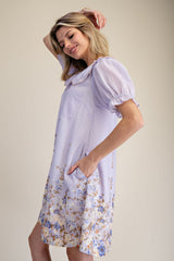 Purple Floral boarder print dress