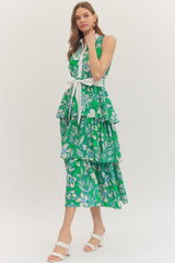 Ruffled green floral maxi