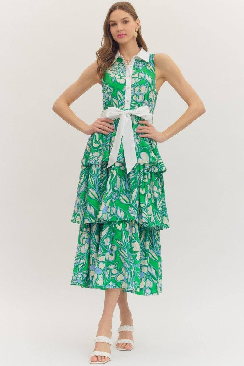Ruffled green floral maxi