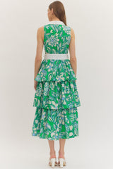 Ruffled green floral maxi