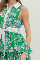 Ruffled green floral maxi