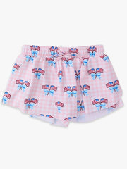 Girls Pink Patriotic Gingham Active Butterfly Shorts with blue active tank