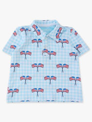 Boys Blue Patriotic Gingham Knit Short Sleeve Performance Polo