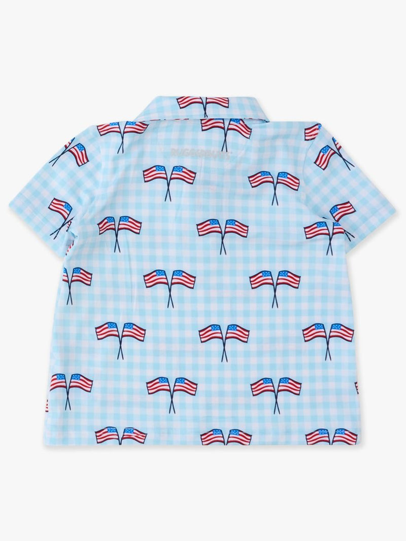Boys Blue Patriotic Gingham Knit Short Sleeve Performance Polo