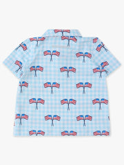 Boys Blue Patriotic Gingham Knit Short Sleeve Performance Polo