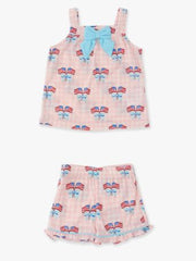 SoftSnooze™ Girls Pink Patriotic Gingham Bow Tank Ruffle Shorts Pajama Set