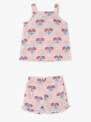 SoftSnooze™ Girls Pink Patriotic Gingham Bow Tank Ruffle Shorts Pajama Set