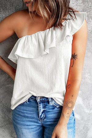 ONE SHOULDER RUFFLE TANK