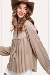 Soft Washed Button Down Waffle Textured Gauze Shirts