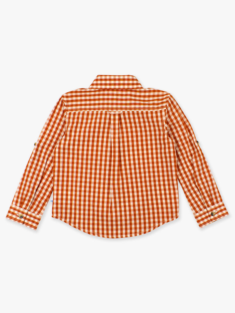 Boys Classic Rust Gingham Long Sleeve Button Down