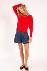Pearl Accent Cable Knit Sweater