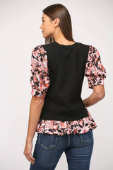 CONTRAST WOVEN SLV & HEM CREW NECK SWEATER