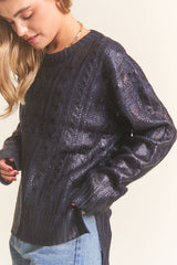 Cire Fabric Knit Round Neck Sweater