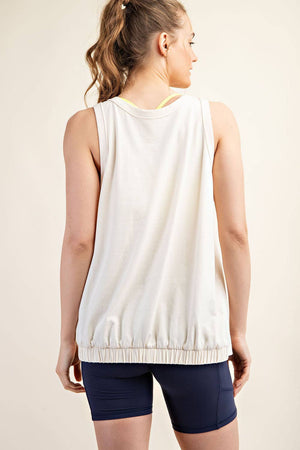 COTTON LYCRA OVERSIZED SLEEVELESS TOP: Bone