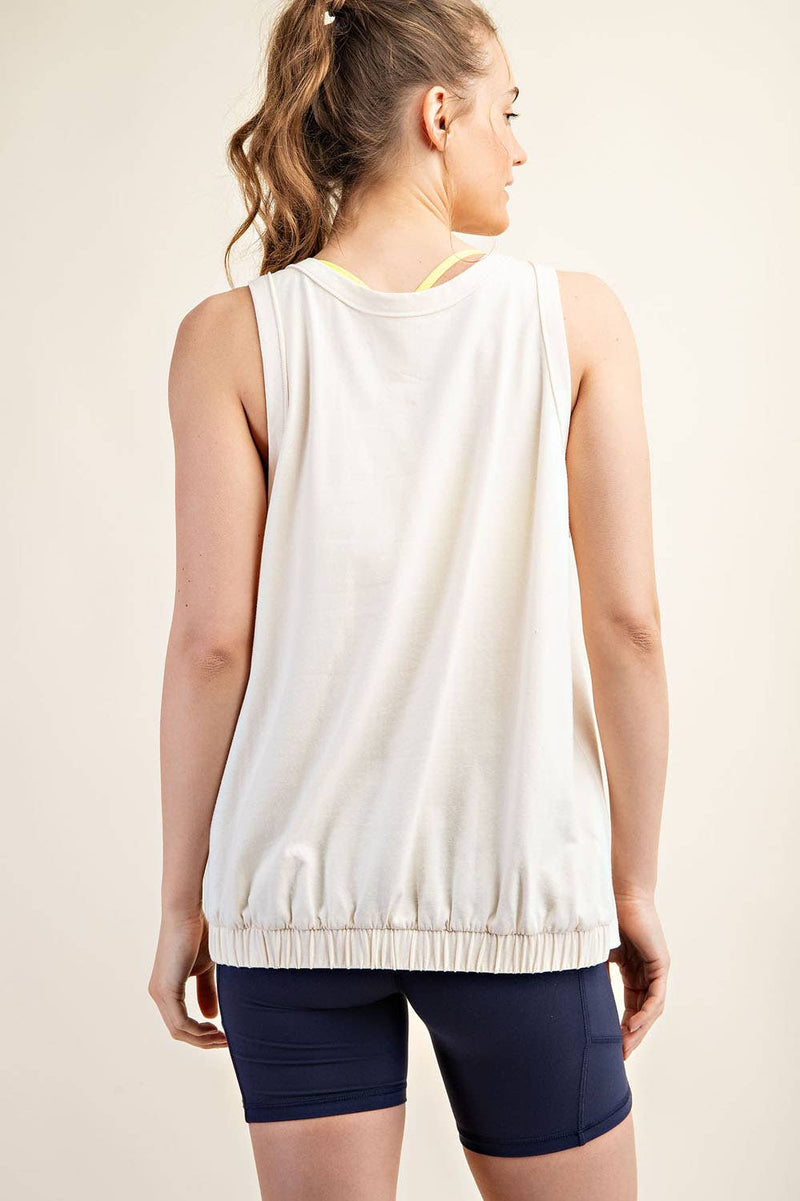 COTTON LYCRA OVERSIZED SLEEVELESS TOP: Bone