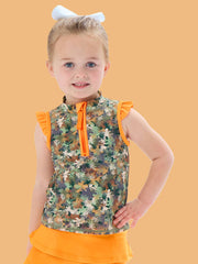 Girls Classic Camo Sleeveless Zip Ruffle Sleeve Active Top