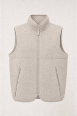 SOFT SHERPA FLEECE ZIPPER OPER FRONT MOCK NECK VEST-Ecru