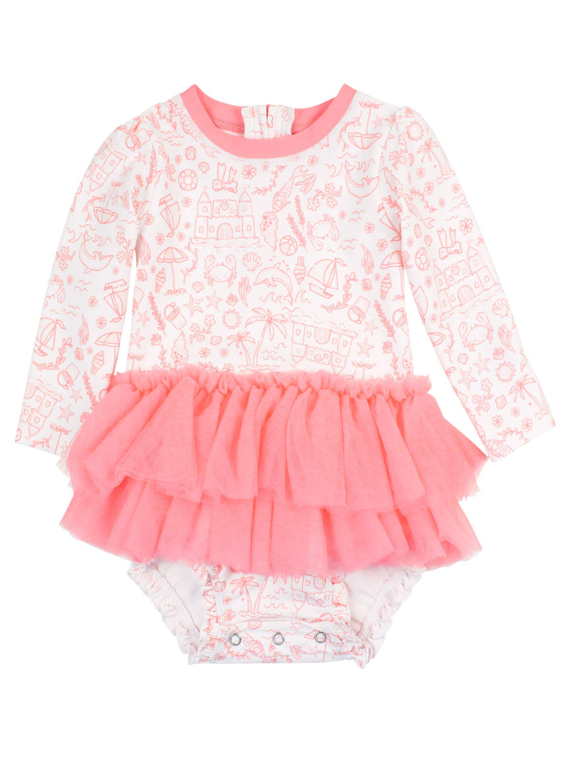 Baby Girls By the Seaside Tulle Skirted One Piece Rash Guard