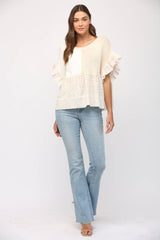 PATCHWORK FLUTTER SLV SWEATER: IVORY