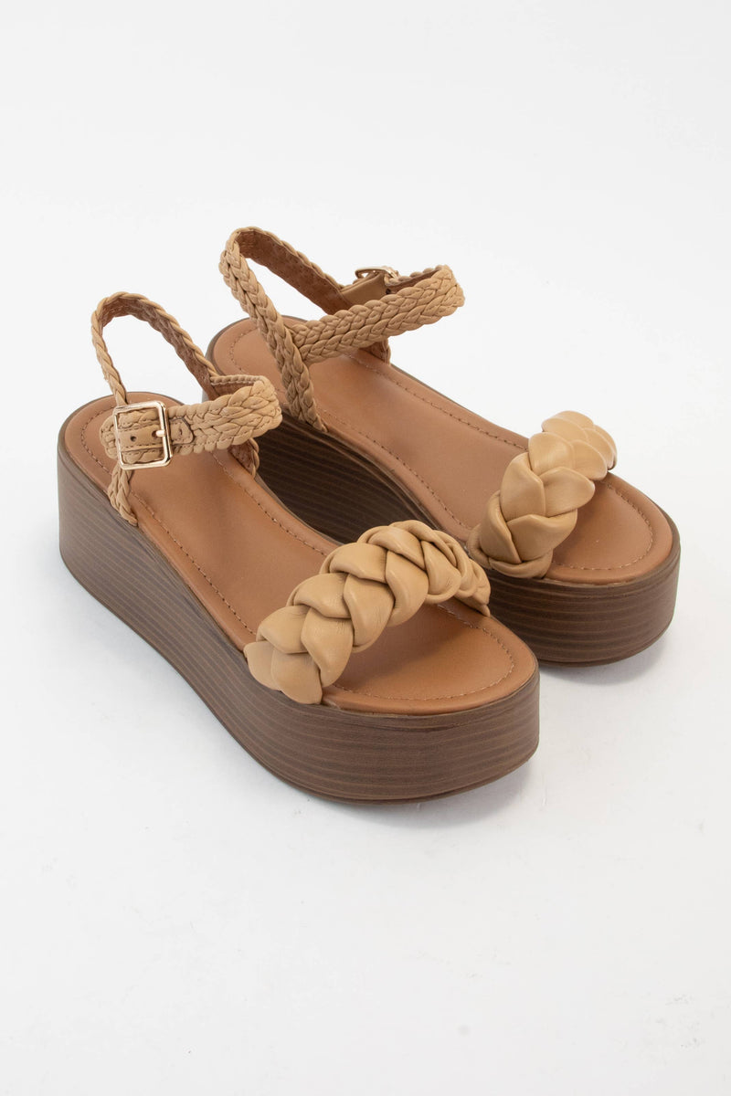 INVOKE BRAIDED STRAP PLATFORM WEDGE HEEL SANDAL