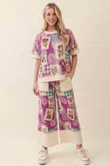 Rosy Nostalgia Terry crewneck top with matching crop pant