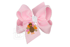 EMBROIDERED TURKEY 5.5" HUGE CROCHET EDGE HAIR BOWS