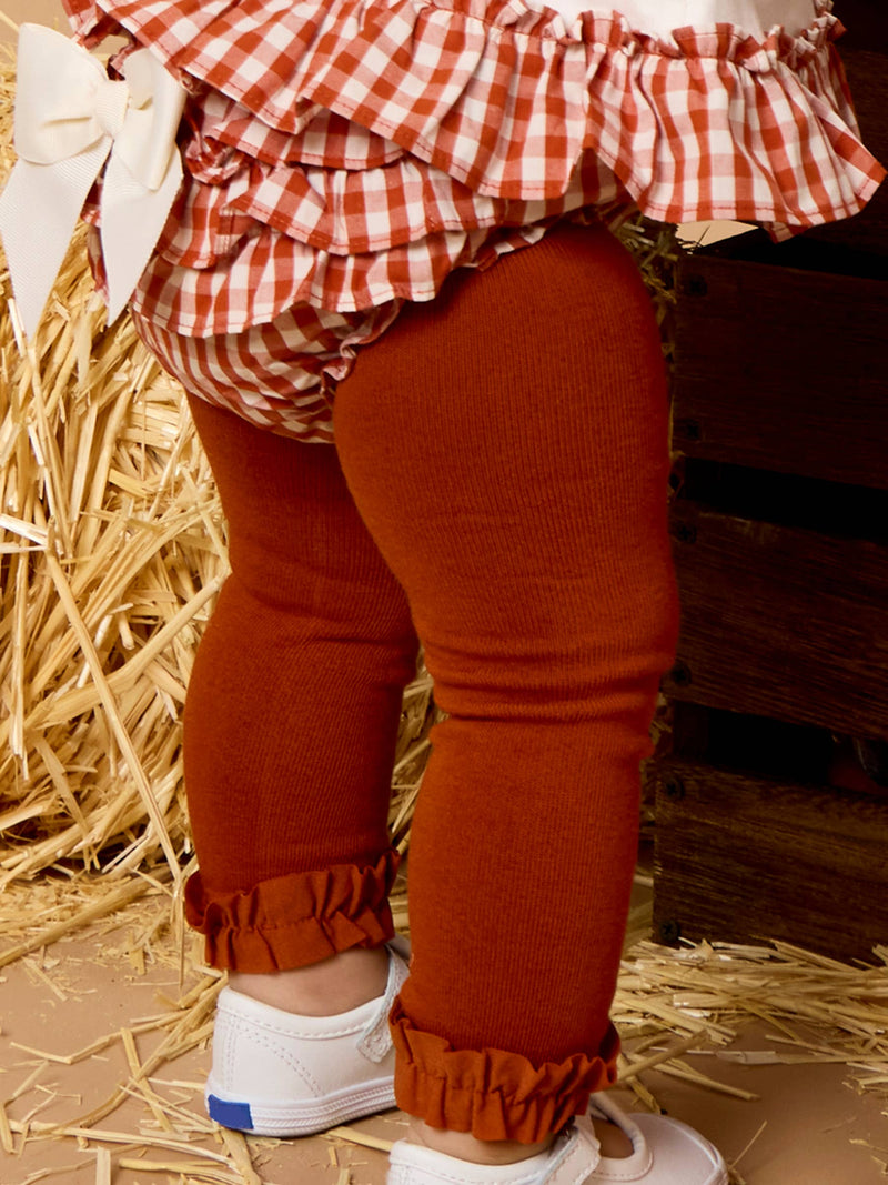 Girls Rust Footless Ruffle Tights: Orange