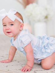 Baby Girls Smocked Puff Sleeve Romper with Stripes