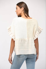PATCHWORK FLUTTER SLV SWEATER: IVORY
