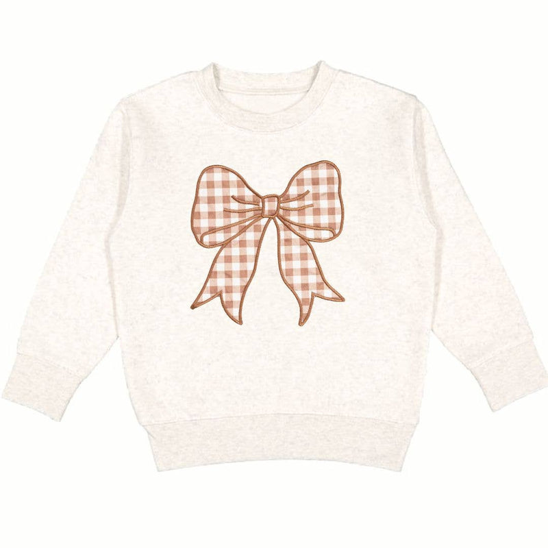 Gingham Bow Patch Sweatshirt - Natural - Girls Clothes: 10