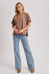 CREW NECK KNIT T-SHIRT: MOCHA