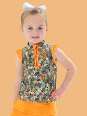 Girls Classic Camo Sleeveless Zip Ruffle Sleeve Active Top
