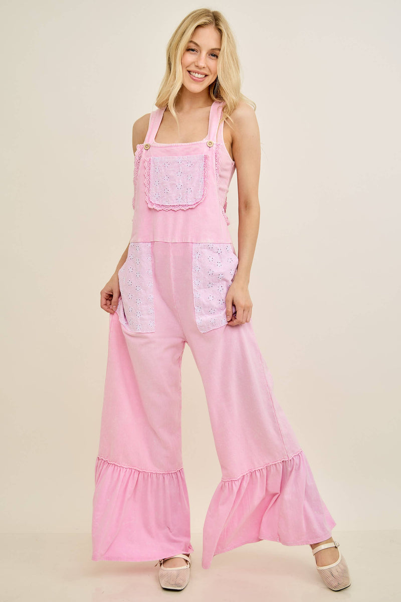 Mineral Washed Tea Party Ruffle Jumpsuit