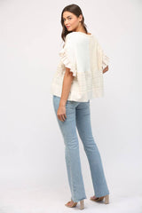PATCHWORK FLUTTER SLV SWEATER: IVORY